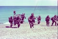 Argentina landing of the marine infantry with infantry men running on the beach of the Atlantic Ocean