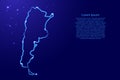 Argentina map from the contour blue brush lines different thickness and glowing stars on dark background. Vector illustration Royalty Free Stock Photo