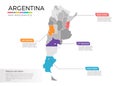 Argentina map infographics vector template with regions and pointer marks