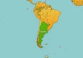 Argentina map showing country highlighted in green color with rest of South America countries in brown Royalty Free Stock Photo