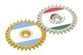 Argentina and Mexico flags on a gears, 3D rendering
