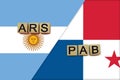 Argentina and Panama currencies codes on national flags background