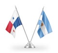Argentina and Panama table flags isolated on white 3D rendering