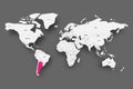 Argentina pink highlighted in map of World. Light grey simplified map with dropped shadow on dark grey background Royalty Free Stock Photo