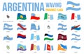 Argentina Province Flags Waving Vector on White Background. Provinces of Argentina All Flags Royalty Free Stock Photo