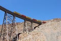 Argentina, province of Salta, train crossing the desert. Tren de las nubes over a high iron bridge.