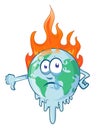 Earth cartoon on fire planet is burning disaster warning Royalty Free Stock Photo