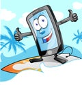 Fun mobile surfer character cartoon.