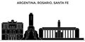 Argentina, Rosario Santa Fe architecture vector city skyline, travel cityscape with landmarks, buildings, isolated