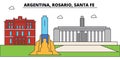 Argentina, Rosario Santa Fe outline city skyline, linear illustration