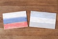 Argentina and Russia flag, concept cooperation friendship on wood background. Royalty Free Stock Photo