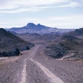 Argentina Santa Cruz province dirt road footprints in desert and arid Patagonia