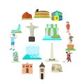 Argentina travel icons set, cartoon style