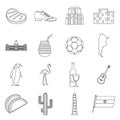 Argentina travel items icons set, outline style