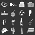 Argentina travel items icons set grey vector