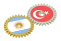 Argentina and Turkey flags on a gears, 3D rendering