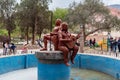 Sculptures of the cacique Viltipoco and TomÃÂ¡s LipÃÂ¡n in the fountain of the Plaza 9 de julio.