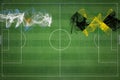 Argentina vs Jamaica Soccer Match, national colors, national flags, soccer field, football game, Copy space
