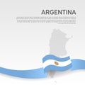 Argentina wavy flag and mosaic map on white background. National poster. Wavy ribbon argentina flag colors. Vector banner design Royalty Free Stock Photo