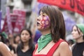 Argentina, women`s day 2020. Woman with a green hankerchief, National Congress