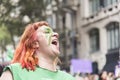 Argentina, Women`s day 2020. Woman shouting slogans in favor of legal abortion