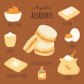 Argentine alfajores cookie recipe ingredients. Traditional latin american sweet consists flour butter egg suger vanilla essence