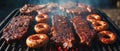 Argentine Asado From Above Mixed Meats Grilling Top-Down View Royalty Free Stock Photo