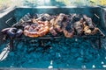 Argentine barbecue on a grill with wood embers