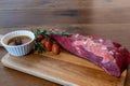 Argentine cut of meat called Vacio with chorizos and chimichurri Royalty Free Stock Photo