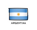 Argentine flag. Hand drawn blue and white brush strokes. Black outline. Vector illustration Royalty Free Stock Photo