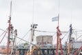 Argentine flag waving on a boat in the port of Mar del Plata, Argentina