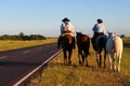 Argentine gauchos traveling on horseback Royalty Free Stock Photo