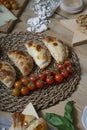 Argentine homemade empanadas on the decorative table