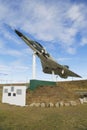 Argentine naval jet at the monument to fallen soldiers of Falklands Malvinas war in Rio Grande, Argentina.