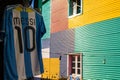 The Argentine shirt of Lionel Messi exposed next to the colorful buildings of the neighborhood of La Boca in Buenos Aires Royalty Free Stock Photo