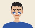 Argentine soccer fan with flag on face, flat vector stock illustration with head of Argentinian from Latin America isolated