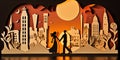 Argentine tango, paper art collage, AI generative panoramic image