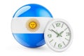 Argentinean flag with clock. Time in Argentina, 3D rendering Royalty Free Stock Photo