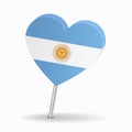 Argentinean flag heart-shaped map pointer layout. Vector illustration.