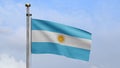 Argentinian flag waving in wind with blue sky. Argentine banner blowing silk