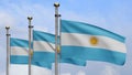 Argentinian flag waving in wind with blue sky. Argentine banner blowing silk