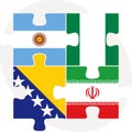 Argentinian, Iranian, Bosnia Herzegovinan and Nigerian Flags in