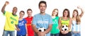 Argentinian soccer fan with ball and other fans Royalty Free Stock Photo