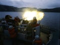 warship fire cannon with 2 soldiers off the coast of the Falkland Islands April 82, warship, battle shot Royalty Free Stock Photo