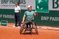 Argentinian wheelchair tennis player Gustavo Fernandez in action during his wheelchair men`s singles final match at Roland Garros