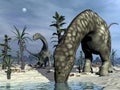 Argentinosaurus dinosaur drinking - 3D render