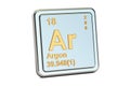 Argon Ar, chemical element sign. 3D rendering Royalty Free Stock Photo