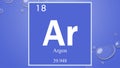 Argon chemical element symbol on blue bubble background