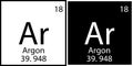 Argon sign. Periodic symbol. Black and white. Mendeleev table. Chemical element. Vector illustration. Stock image. Royalty Free Stock Photo