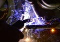 Argon welding to the motorcycle underside Royalty Free Stock Photo